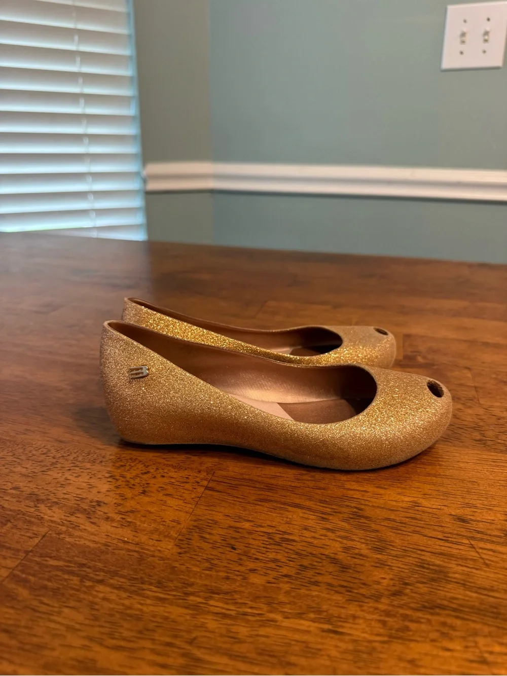 Mini Melissa Ultragirl Basic Girls Gold Glitter Jelly Ballet Flats Size 13